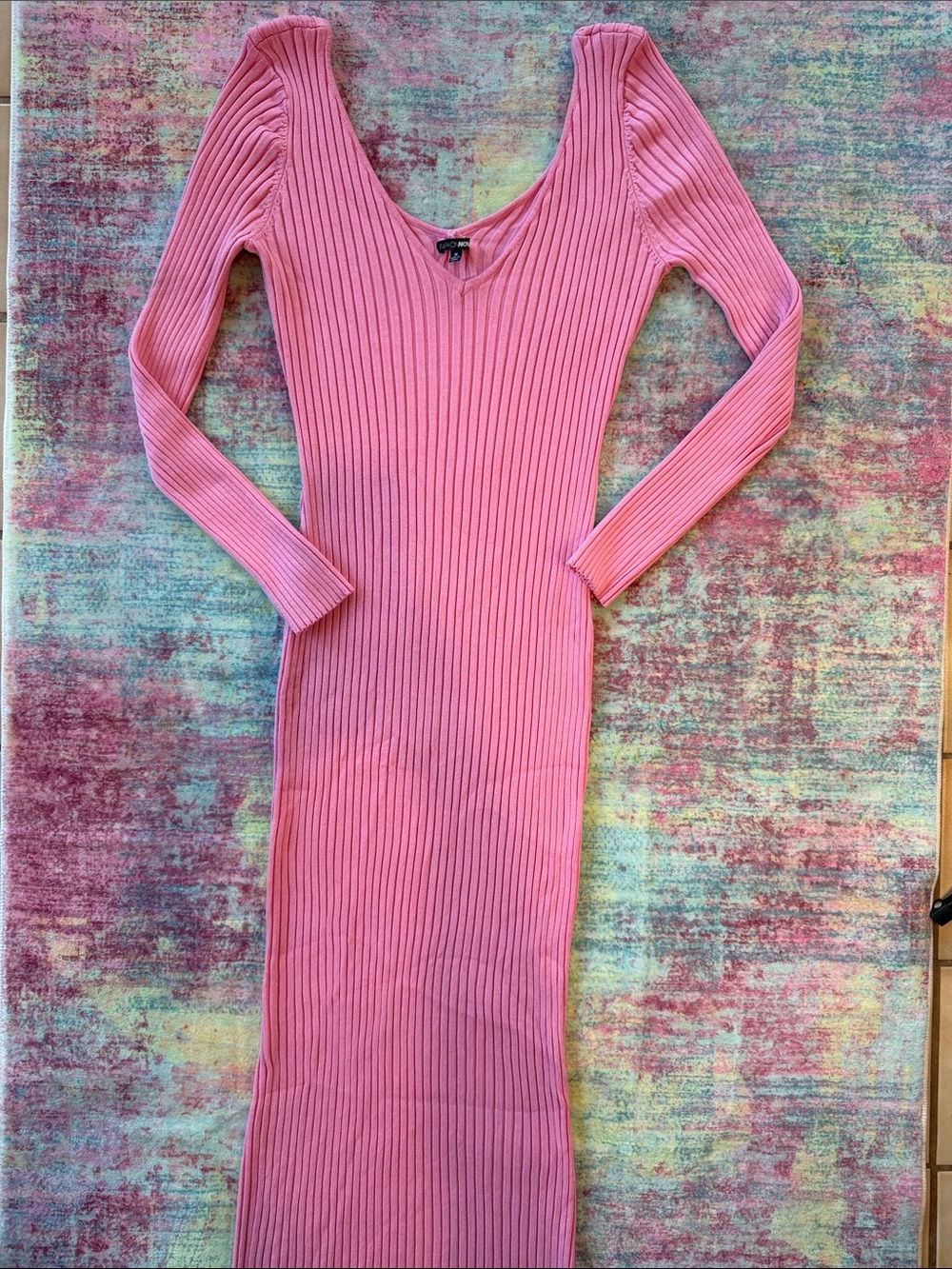 Fashion Nova Pink Ribbed sweater Long-Sleeve Bodycon Dress